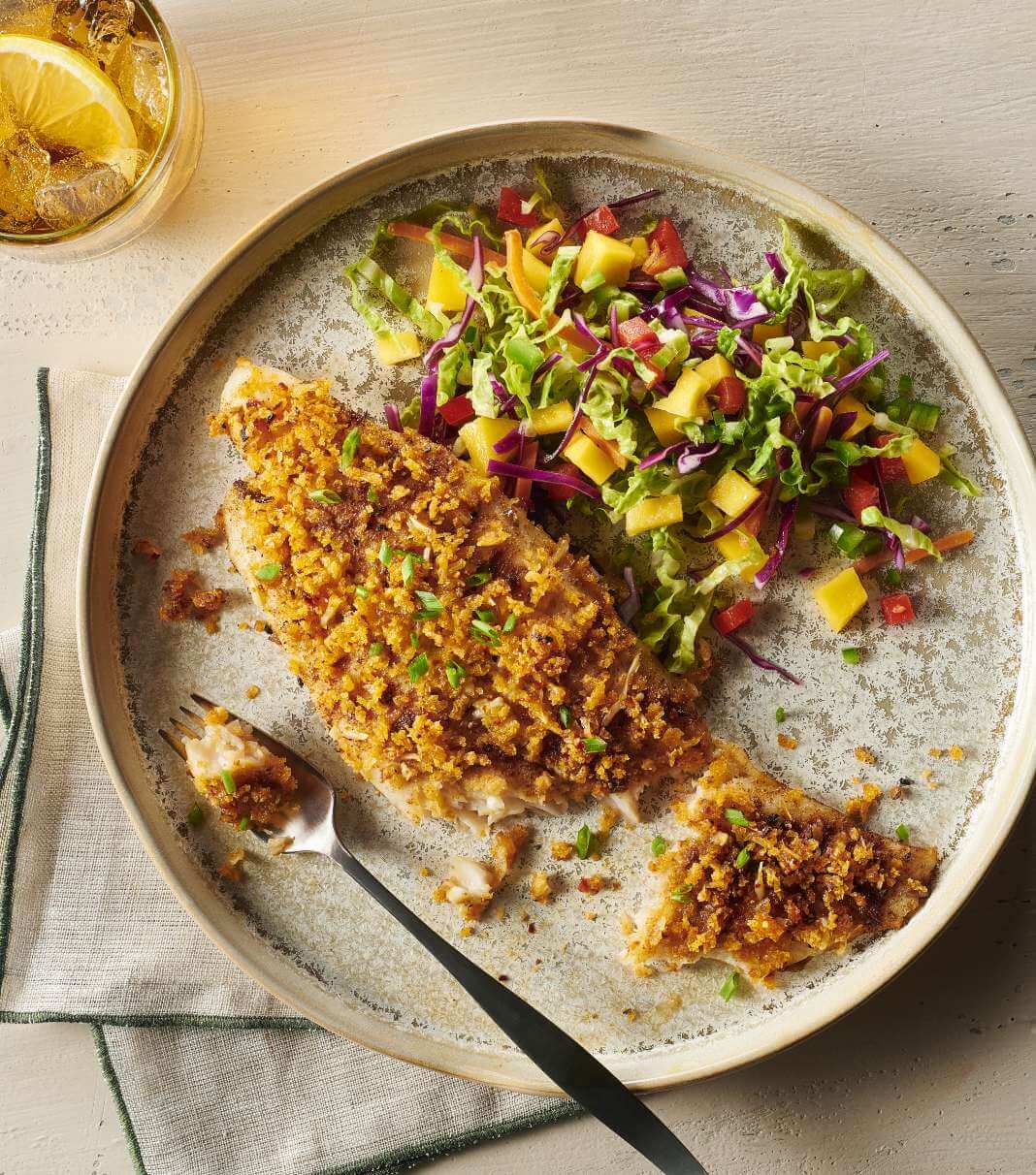 Panko Chile Crisp Tilapia with a side salad