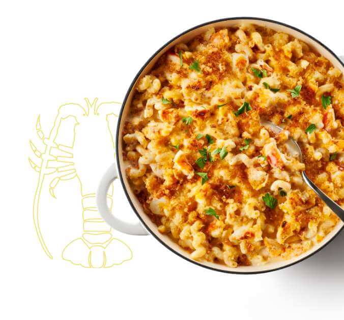 A bowl of lobster mac and cheese