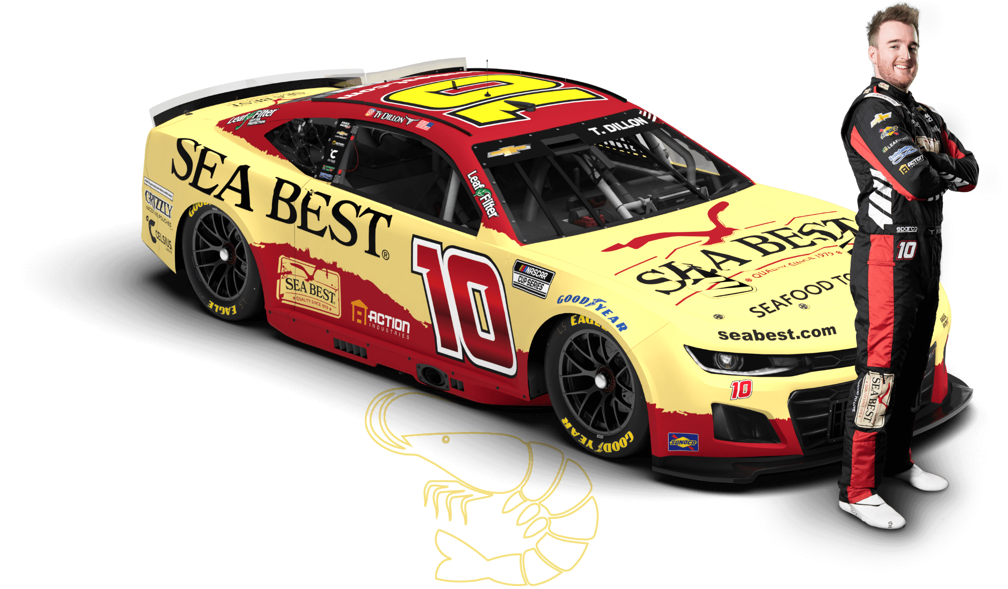 Ty Dillon of Kaulig Racing with his Sea Best race car